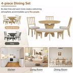 Ensemble de salle à manger rond 5 pièces Whisen Rustic Charm avec 3 chaises rembourrées et un banc incurvé pour salle à manger, cuisine