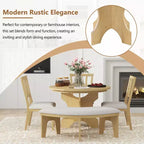 Ensemble de salle à manger rond 5 pièces Whisen Rustic Charm avec 3 chaises rembourrées et un banc incurvé pour salle à manger, cuisine