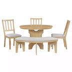 Ensemble de salle à manger rond 5 pièces Whisen Rustic Charm avec 3 chaises rembourrées et un banc incurvé pour salle à manger, cuisine