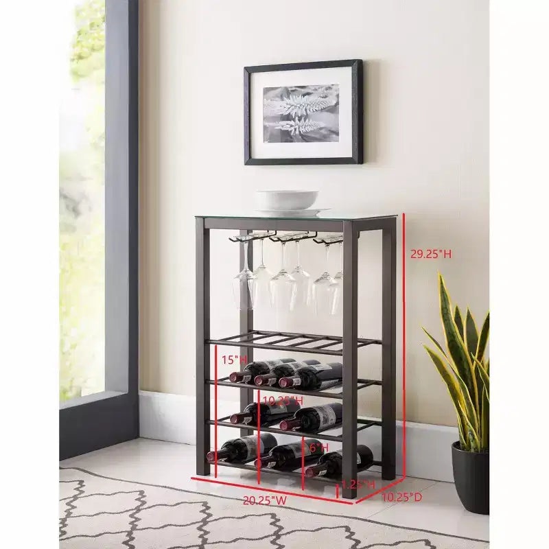 Kings Brand Furniture Table de Rangement pour Bouteilles de Vin Autoportante, 20 Bouteilles avec Porte-Verres (Étain)