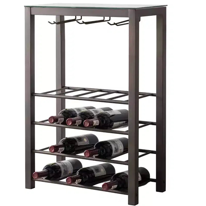 Kings Brand Furniture Table de Rangement pour Bouteilles de Vin Autoportante, 20 Bouteilles avec Porte-Verres (Étain)