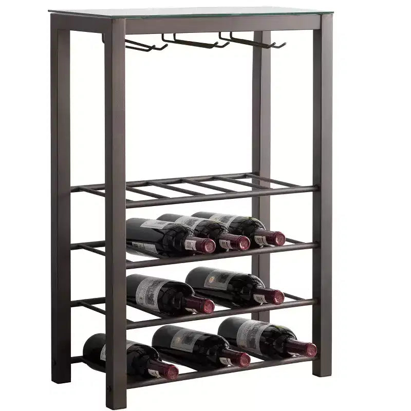 Kings Brand Furniture Table de Rangement pour Bouteilles de Vin Autoportante, 20 Bouteilles avec Porte-Verres (Étain)