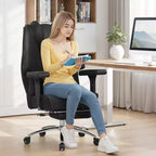 Chaise de bureau ergonomique VECELO avec repose-pieds et accoudoirs, chaise réglable en hauteur avec soutien lombaire et cervical, noire
