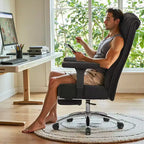 Chaise de bureau ergonomique VECELO avec repose-pieds et accoudoirs, chaise réglable en hauteur avec soutien lombaire et cervical, noire