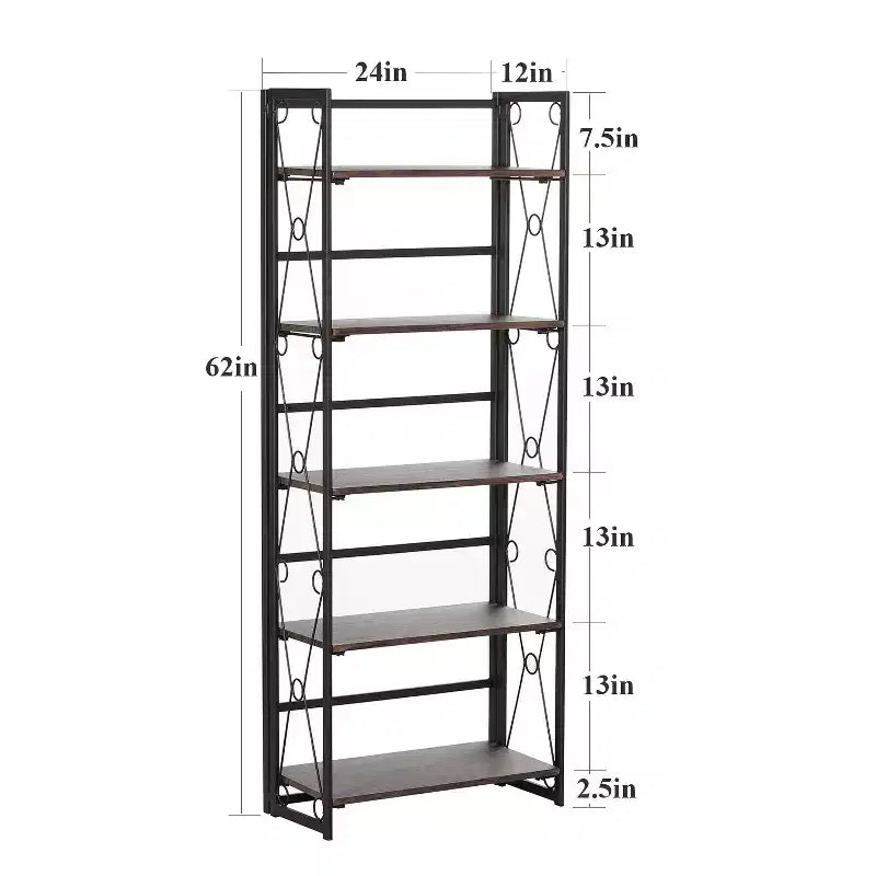 Étagère pliable VECELO, bibliothèque pliable à 5 niveaux, étagère de rangement industrielle en métal pour salon ou chambre, marron
