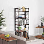 Étagère pliable VECELO, bibliothèque pliable à 5 niveaux, étagère de rangement industrielle en métal pour salon ou chambre, marron