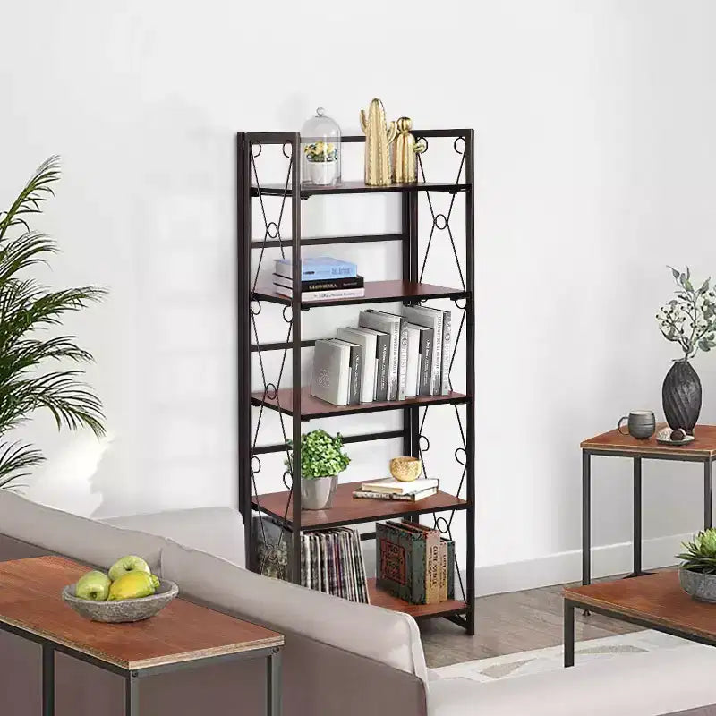 Étagère pliable VECELO, bibliothèque pliable à 5 niveaux, étagère de rangement industrielle en métal pour salon ou chambre, marron