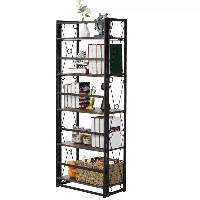 Étagère pliable VECELO, bibliothèque pliable à 5 niveaux, étagère de rangement industrielle en métal pour salon ou chambre, marron