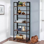 Étagère pliable VECELO, bibliothèque pliable à 5 niveaux, étagère de rangement industrielle en métal pour salon ou chambre, marron