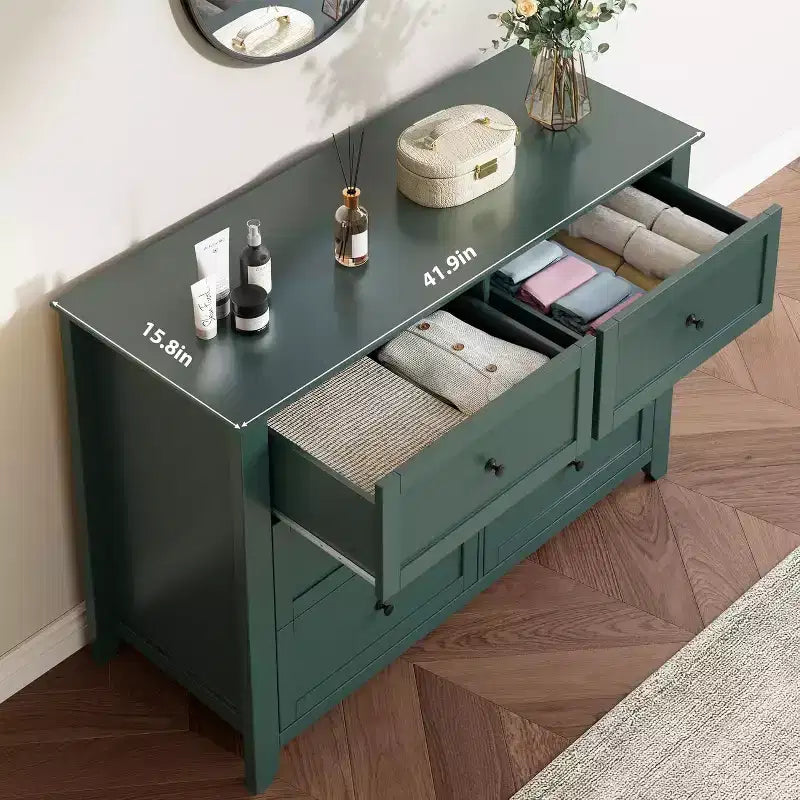 Commode Acekool 6 tiroirs, grande commode de rangement, tiroirs profonds, poignées, style moderne et rustique pour chambre à coucher, placard, salon, vert