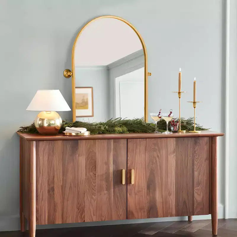 MAYEERTY Miroir mural d'appoint arqué à angle droit avec cadre en métal doré 36 x 24 x 2