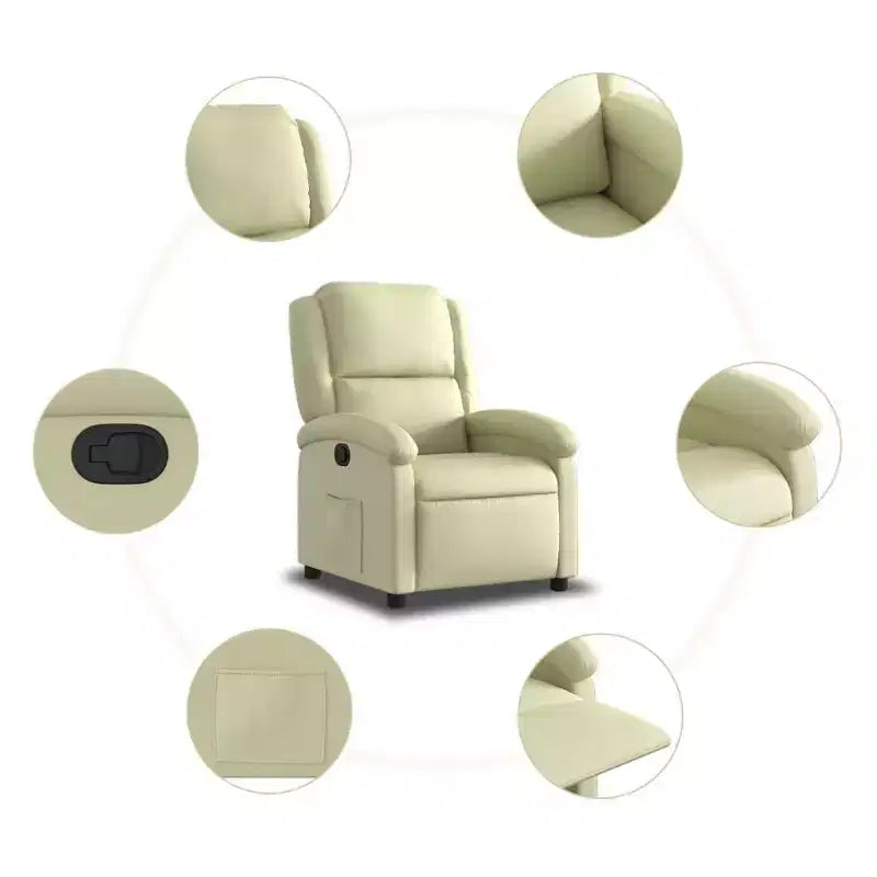 vidaXL Fauteuil inclinable à oreilles Canapé inclinable Mobilier d'assise Cuir véritable - Crème Inclinaison manuelle sans massage