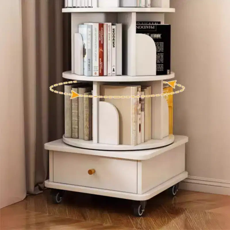 Étagère à livres rotative à 360° à 6 niveaux Chic Crate avec roulettes et tiroir, bibliothèque peu encombrante pour chambre et bureau à domicile