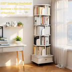 Étagère à livres rotative à 360° à 6 niveaux Chic Crate avec roulettes et tiroir, bibliothèque peu encombrante pour chambre et bureau à domicile