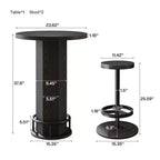 MAYEERTY Ensemble de table de bistrot moderne et rond de 60 cm de style ferme avec 2 tabourets, plateau rustique en MDF et base piédestal en métal, table haute de 96 cm avec repose-pieds