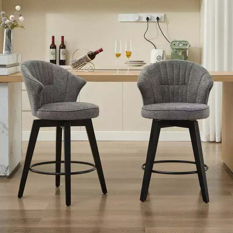 Zeus et Ruta, ensemble de 2 tabourets de bar pivotants à oreilles de 63,5 cm, avec revêtement en chenille, pieds en bois et hauteur réglable