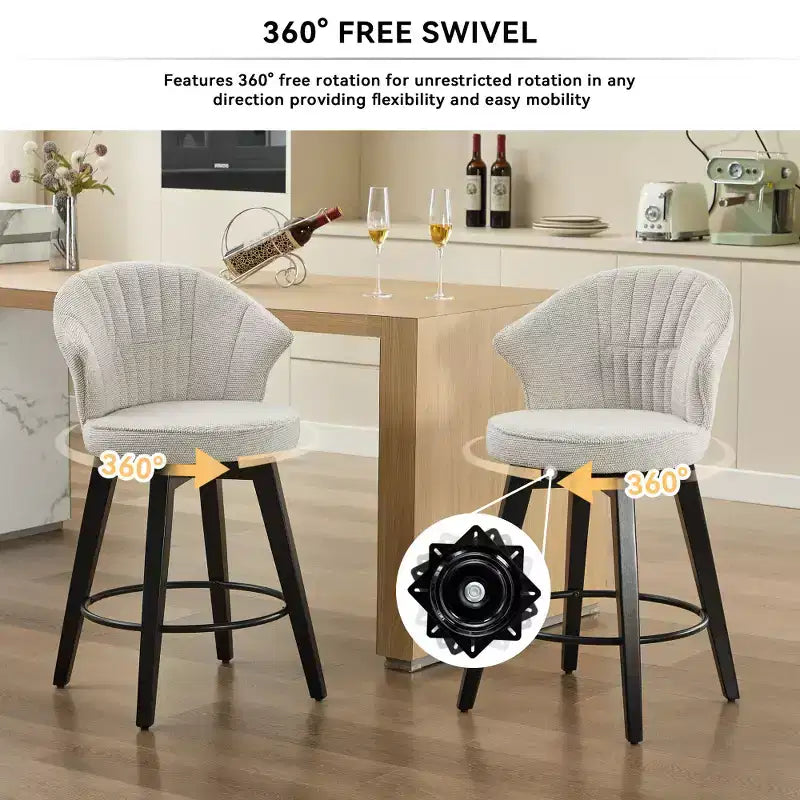 Zeus et Ruta, ensemble de 2 tabourets de bar pivotants à oreilles de 63,5 cm, avec revêtement en chenille, pieds en bois et hauteur réglable