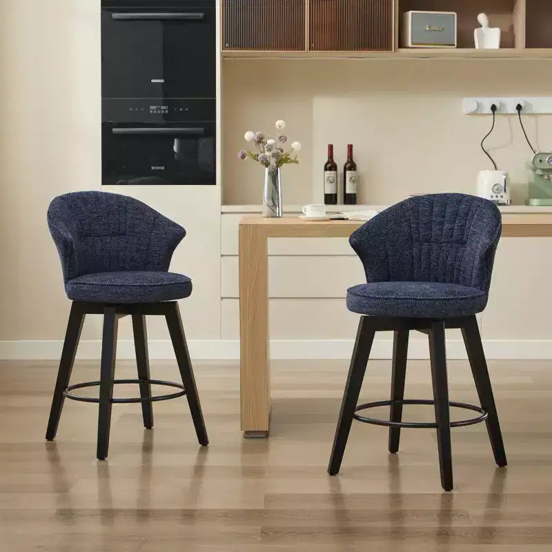 Zeus et Ruta, ensemble de 2 tabourets de bar pivotants à oreilles de 63,5 cm, avec revêtement en chenille, pieds en bois et hauteur réglable
