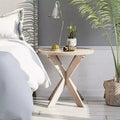 COZAYH Farmhouse Round Wooden End Table with Cross Legs, Vintage Grey Finish