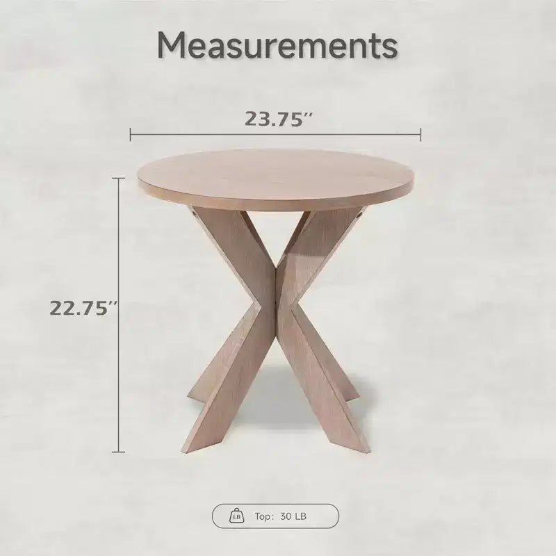 COZAYH Table d'appoint ronde en bois de style ferme avec pieds croisés, finition grise vieillie