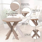 COZAYH Table d'appoint ronde en bois de style ferme avec pieds croisés, finition grise vieillie