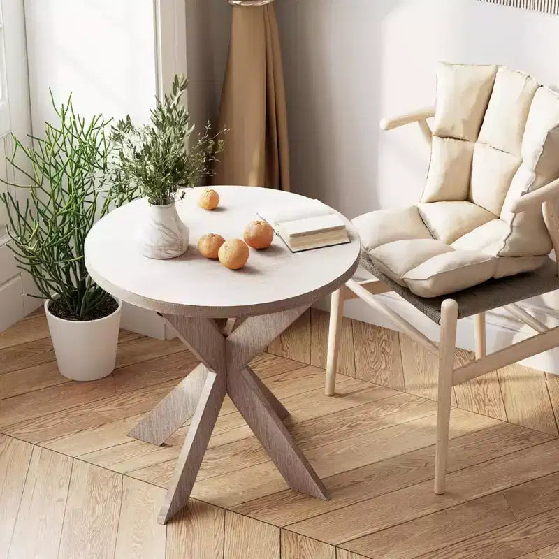 COZAYH Table d'appoint ronde en bois de style ferme avec pieds croisés, finition grise vieillie