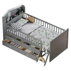 Lit double en bois Whisen, lit plateforme avec 4 tiroirs de rangement, tête de lit avec barrière de protection et échelle