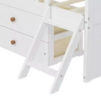 Lit double en bois Whisen, lit plateforme avec 4 tiroirs de rangement, tête de lit avec barrière de protection et échelle