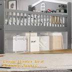Lit double en bois Whisen, lit plateforme avec 4 tiroirs de rangement, tête de lit avec barrière de protection et échelle