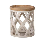 Grande table d'appoint blanche vieillie