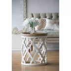 Grande table d'appoint blanche vieillie