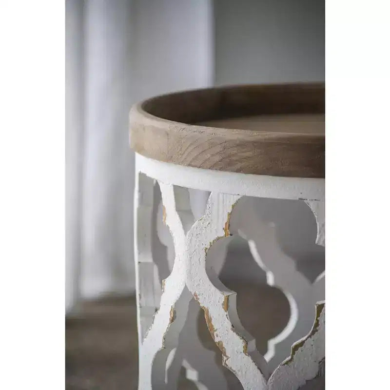 Grande table d'appoint blanche vieillie