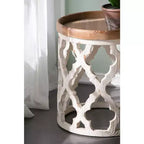 Grande table d'appoint blanche vieillie