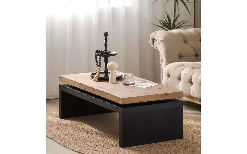 TUYOHW Table basse moderne en bois avec plateau flottant, table de salon rectangulaire élégante, table de canapé industrielle