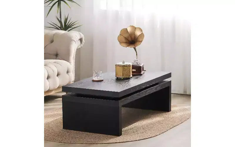 TUYOHW Table basse moderne en bois avec plateau flottant, table de salon rectangulaire élégante, table de canapé industrielle
