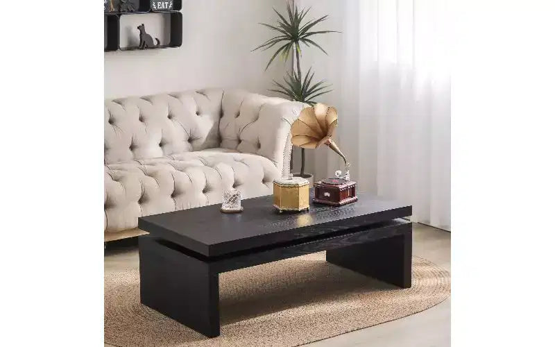 TUYOHW Modern Wooden Coffee Table with Floating-Top, Sleek Rectangular Center Table for Living Room, Industrial Sofa Table
