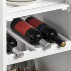 FAMYYT Dessus en bois de bambou blanc Îlot de cuisine de 48 cm avec casier à vin pour 4 bouteilles, Chariot de bar avec porte-verres à pied, Tiroir et placard