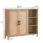 Meuble de rangement Mid-Century avec portes en rotin, étagères réglables, étagères ouvertes, meuble d'appoint Boho pour salon, entrée - Panipeachy