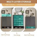 Meuble à chaussures COZONY 31.5 avec étagères réglables, armoire de rangement pour chaussures en bois avec portes cannelées pour entrée, salon