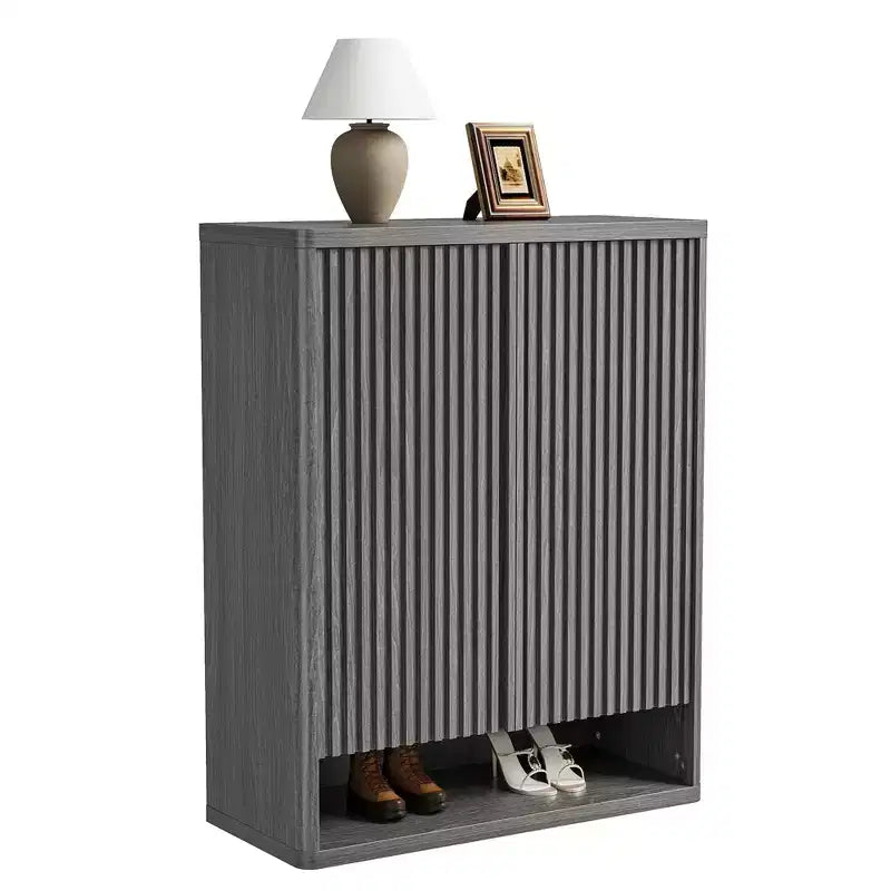 Meuble à chaussures COZONY 31.5 avec étagères réglables, armoire de rangement pour chaussures en bois avec portes cannelées pour entrée, salon