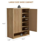 Meuble à chaussures COZONY 31.5 avec étagères réglables, armoire de rangement pour chaussures en bois avec portes cannelées pour entrée, salon