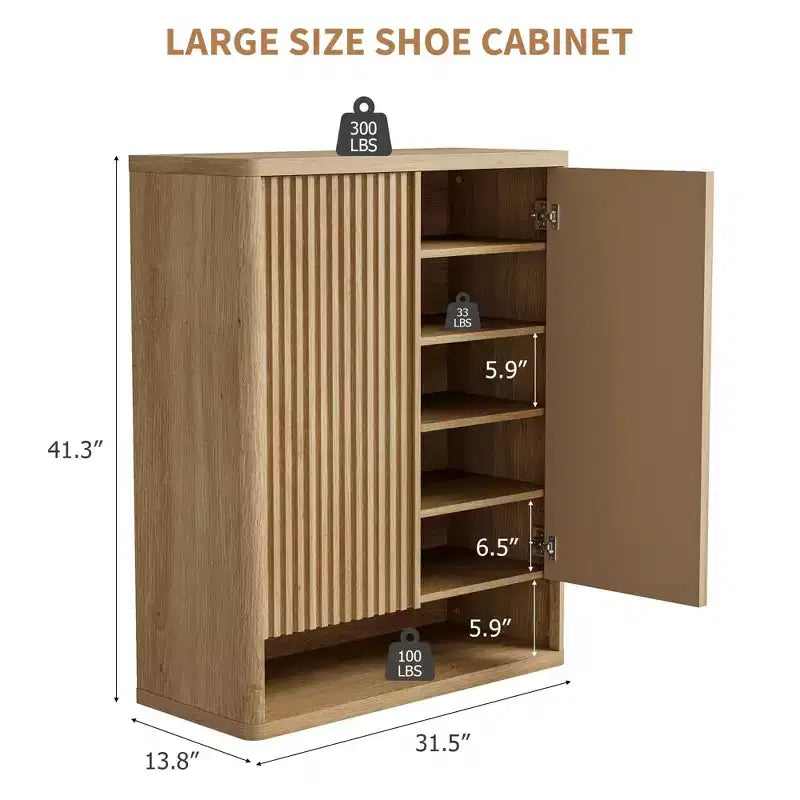 Meuble à chaussures COZONY 31.5 avec étagères réglables, armoire de rangement pour chaussures en bois avec portes cannelées pour entrée, salon