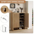 Meuble à chaussures COZONY 31.5 avec étagères réglables, armoire de rangement pour chaussures en bois avec portes cannelées pour entrée, salon