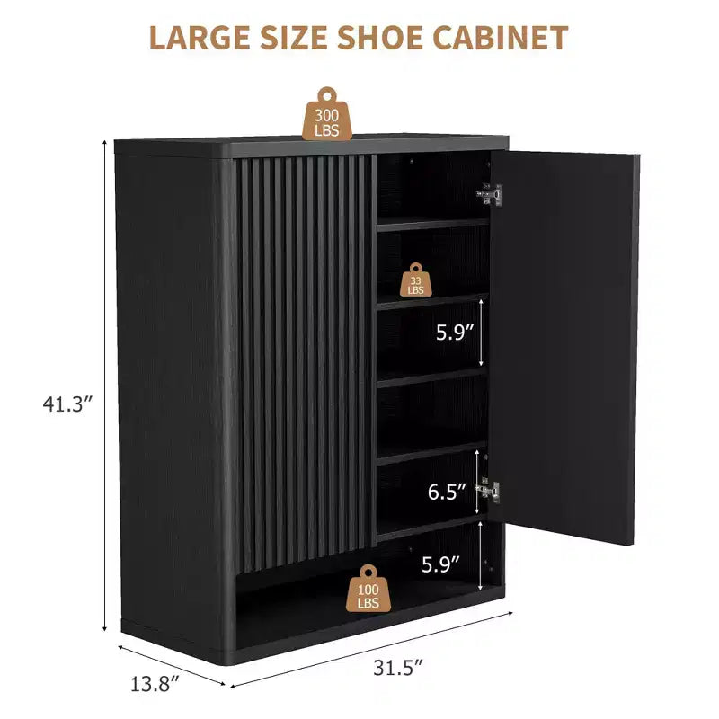 Meuble à chaussures COZONY 31.5 avec étagères réglables, armoire de rangement pour chaussures en bois avec portes cannelées pour entrée, salon