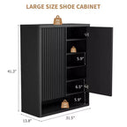 Meuble à chaussures COZONY 31.5 avec étagères réglables, armoire de rangement pour chaussures en bois avec portes cannelées pour entrée, salon