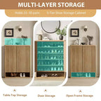 Meuble à chaussures COZONY 31.5 avec étagères réglables, armoire de rangement pour chaussures en bois avec portes cannelées pour entrée, salon