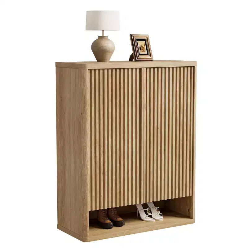 Meuble à chaussures COZONY 31.5 avec étagères réglables, armoire de rangement pour chaussures en bois avec portes cannelées pour entrée, salon