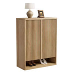 Meuble à chaussures COZONY 31.5 avec étagères réglables, armoire de rangement pour chaussures en bois avec portes cannelées pour entrée, salon