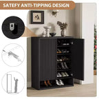 Meuble à chaussures COZONY 31.5 avec étagères réglables, armoire de rangement pour chaussures en bois avec portes cannelées pour entrée, salon