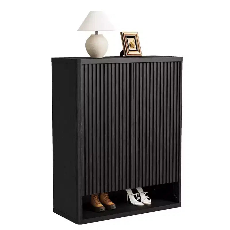 Meuble à chaussures COZONY 31.5 avec étagères réglables, armoire de rangement pour chaussures en bois avec portes cannelées pour entrée, salon